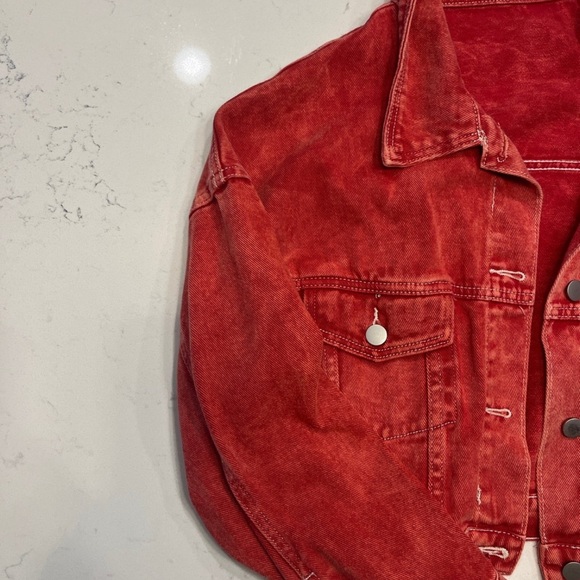 Red Washed Denim Jacket - Picture 2 of 3